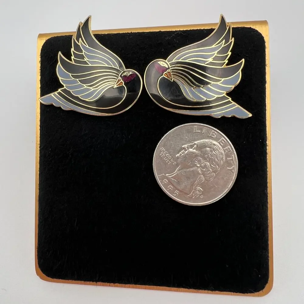 Black and Gold Swallow Wing Earrings - Women Jewelry Earrings